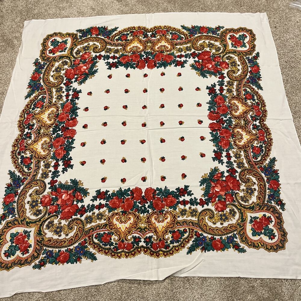 Vintage Portuguese Cotton Scarf Shawl Lenco Regional Original Folk Floral